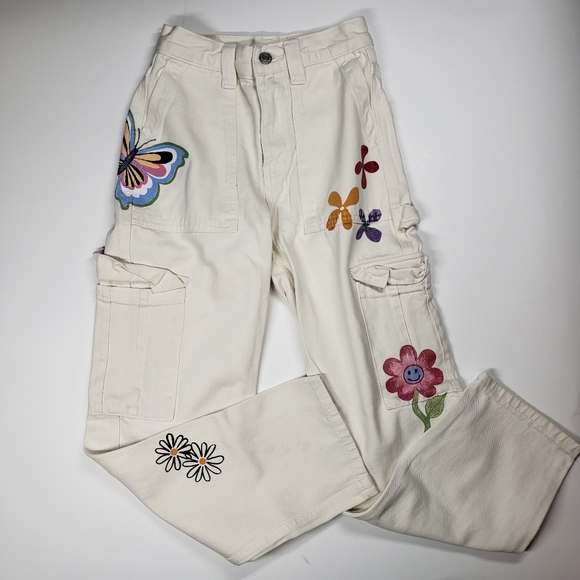 Y2K Pacsun Painted Workwear Carpenter Pant Optimism Graphic Print Utility Jean - Picture 1 of 10